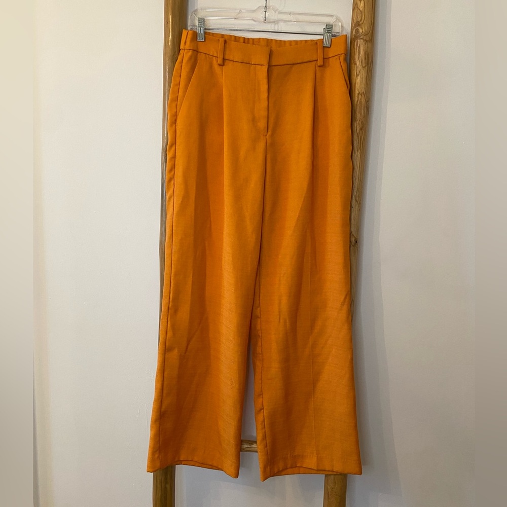 H&M Orange Tailored Trouser Pants High Waist Straight Leg Sz 10 - Picture 5 of 9